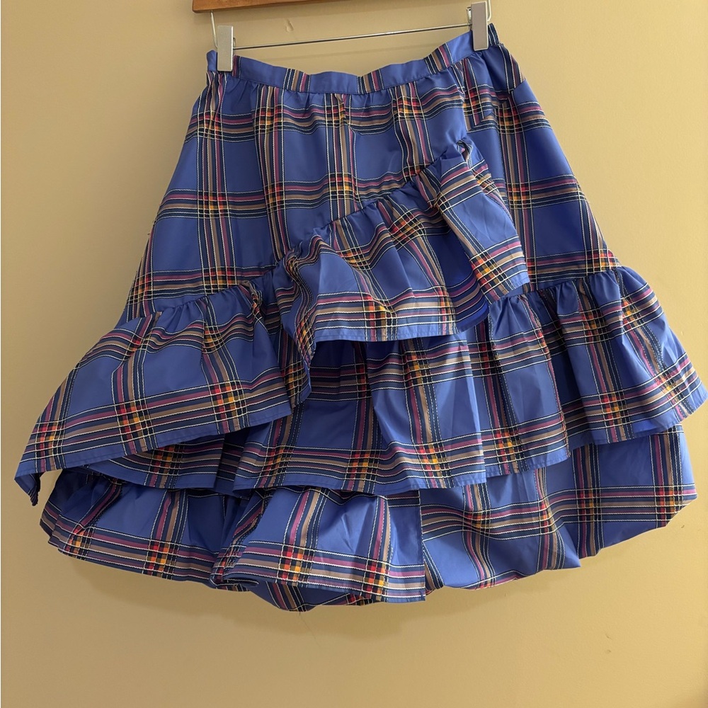 Anthropologie Maeve Blue tartan Plaid Ruffle Skirt